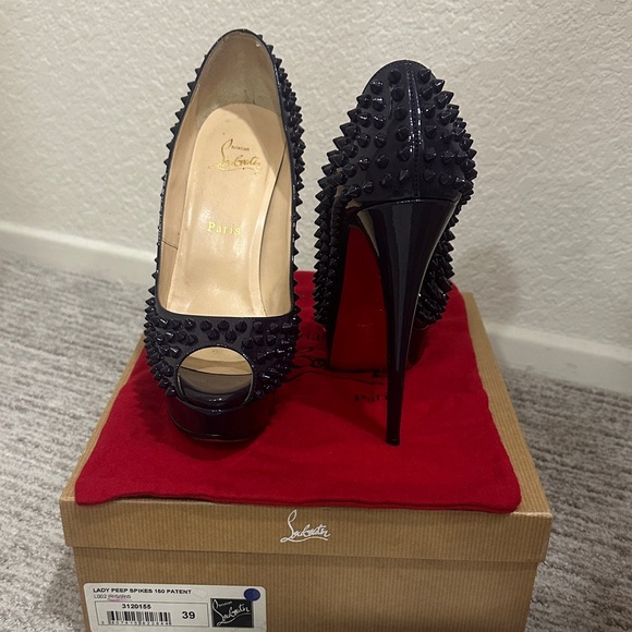 Christian Louboutin Shoes - Christian Louboutin Black Spiked Peep-Toe Stilettos